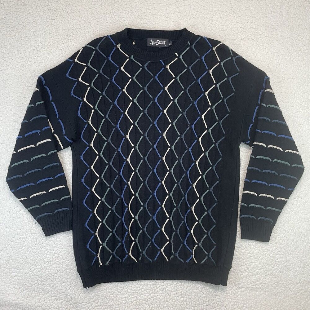 Vintage Alan Stuart Coogi Style Sweater Textured 3D Knit Cosby 90s Mens Sz XL
